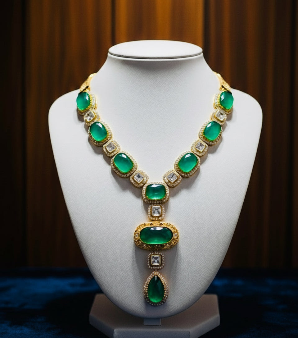 Green Diamonds, Stones Emerald and Necklace Set