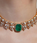 Gold Plated Leaf Emerald Choker Set