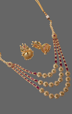 Exquisite Jadau Kundan Layered Necklace Set with Ruby and Jhumkas